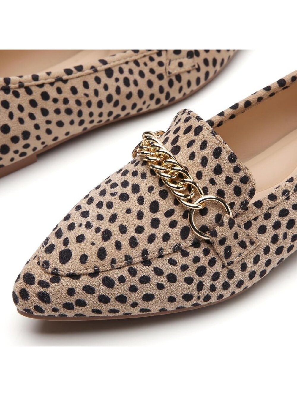 Women's Leopard Comfortable Metal Chain Pointed Toe Slip on Fashion Flat Shoes - Picture 3 of 5